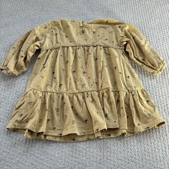 Zara Neutral Micro Floral Tiered Yellow Dress - Picture 4 of 4